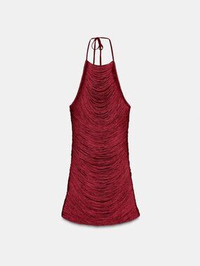 Red Zara Halter Fringe Dress, Size Medium, NWT